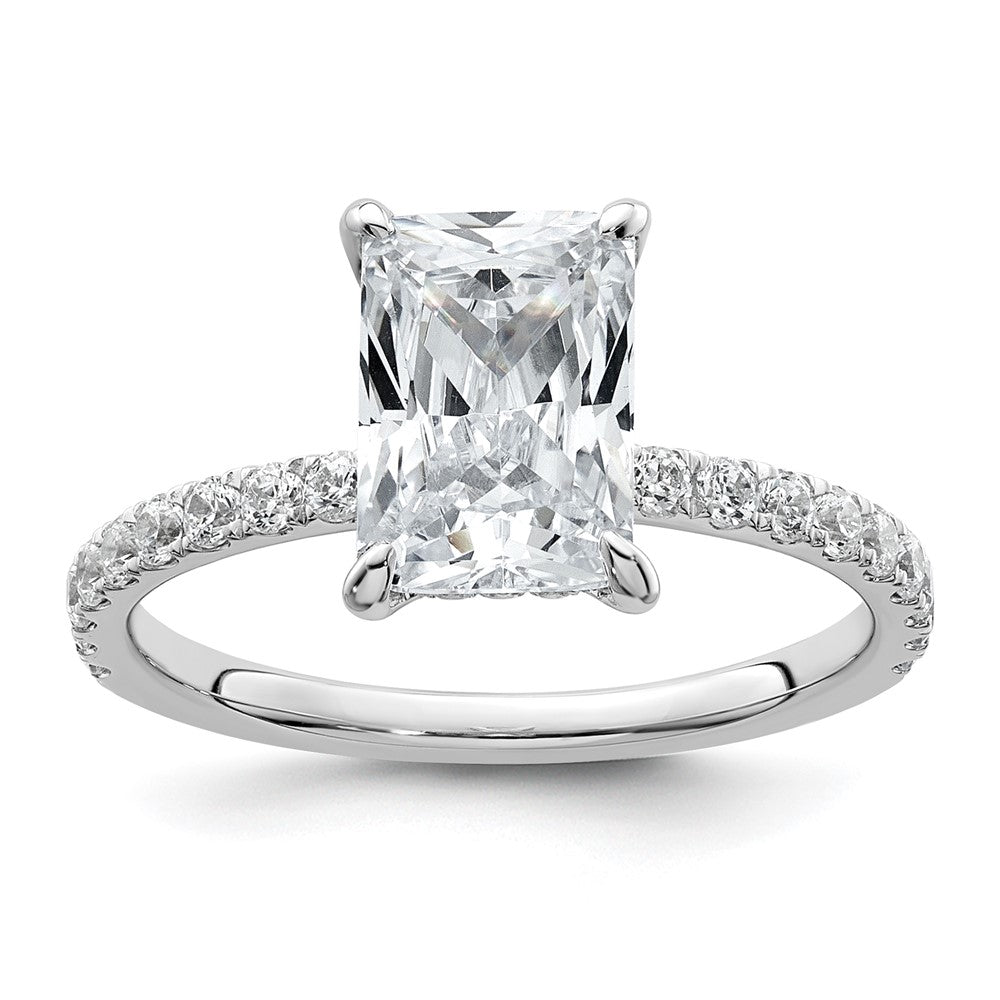 14K Weißgold Solitär-Ring mit Flair, Radiant-Schliff, 2 ct. Mittelstein, VS/SI, FGH, zertifizierter Labor-Diamant