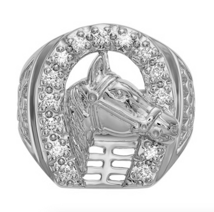 14K Weißgold Herren Echt Diamant Hufeisen mit Pferd in Mittig Ring (copy)