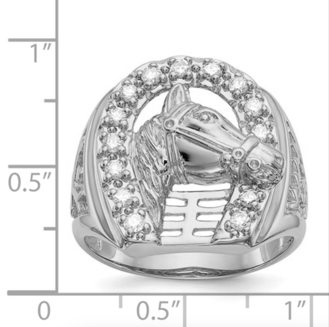 14K Weißgold Herren Echt Diamant Hufeisen mit Pferd in Mittig Ring (copy)