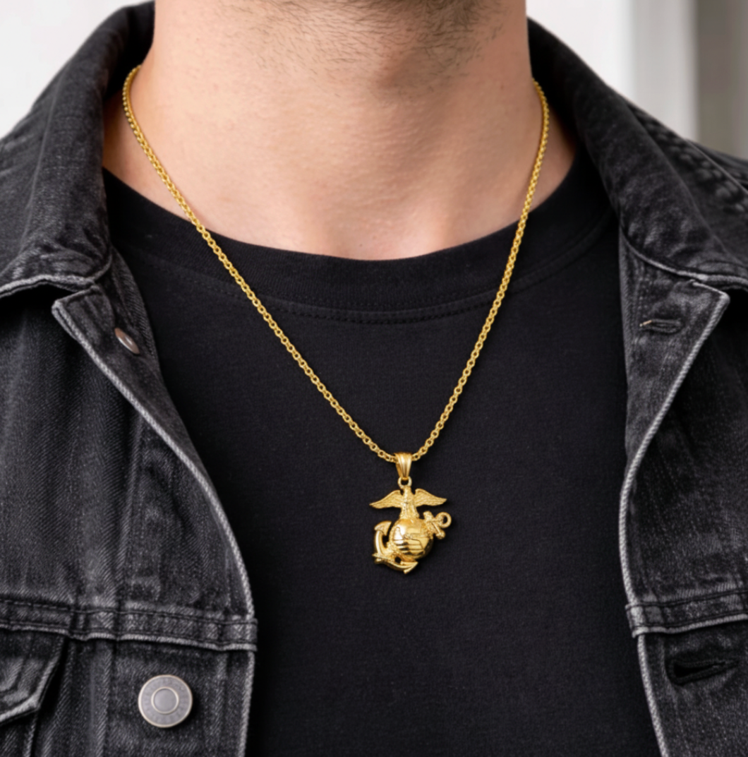 14 Karat Gelbgold Polierter / Texturierter US Army Marine Corps USMC Charm-Anhänger für Halskette