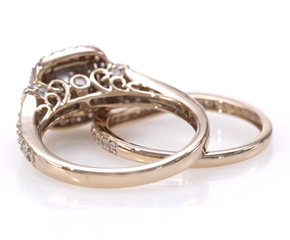 Braut-Set mit Doppelrahmen im Vintage-Stil, 1 ct. Gesamtgewicht Diamanten im Princess-Schliff, aus 14K Roségold