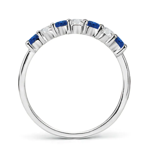 Halb-Memoire-Ring mit blauem Saphir und 0,25 ct. Diamanten aus 14K Weißgold