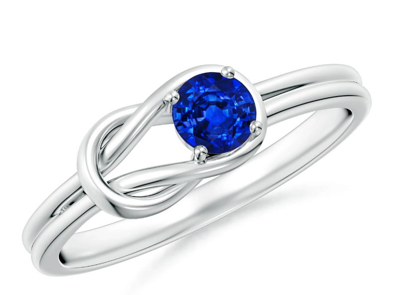 Ring mit Liebesknoten und natürlichem 6-mm-Saphir in Blau aus 14-Karat-Weißgold