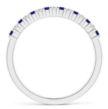 Memoire-Ring mit Saphir (synthetisch, blau) im Princess-Schliff und Zirkonia aus 14K Gelbgold