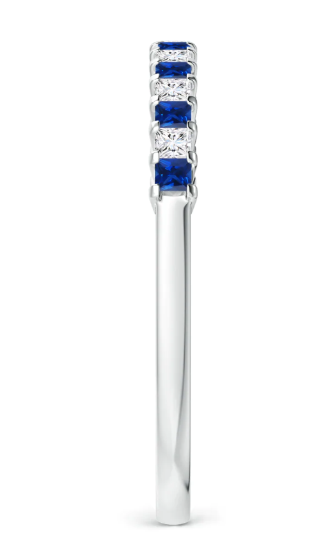 Memoire-Ring mit Saphir (synthetisch, blau) im Princess-Schliff und Zirkonia aus 14K Gelbgold