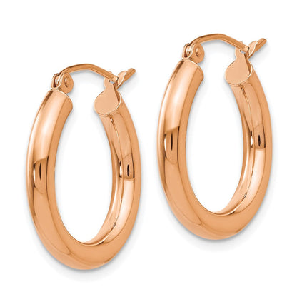 14K Roségold Poliert 3mm Leicht Röhre Creolen