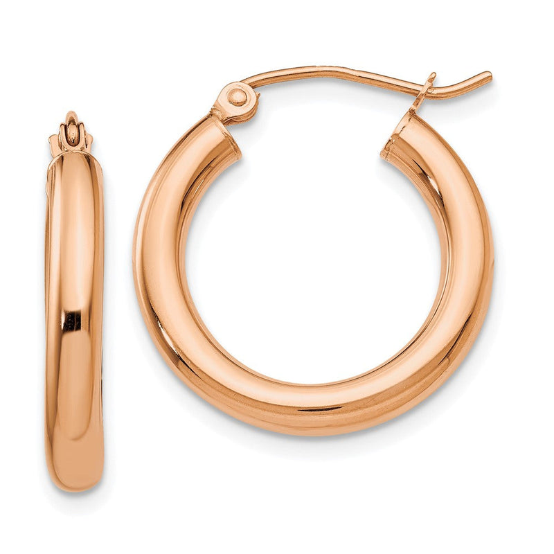 14K Roségold Poliert 3mm Leicht Röhre Creolen