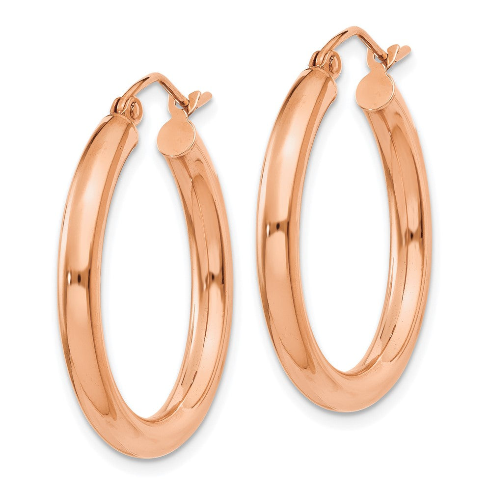 14K Roségold Poliert 3mm Leicht Röhre Creolen