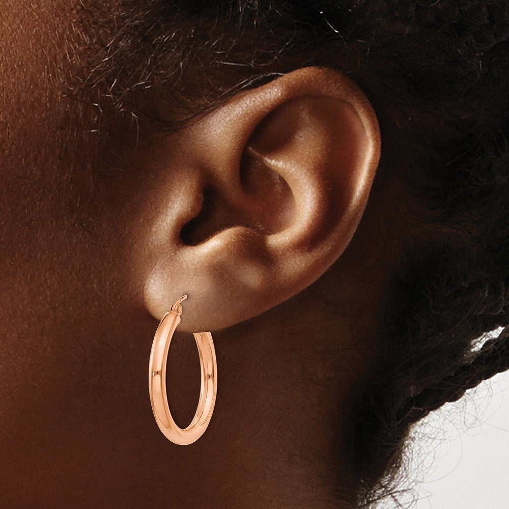 14K Roségold Poliert 3mm Leicht Röhre Creolen