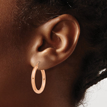 14K Roségold Poliert 3mm Leicht Röhre Creolen