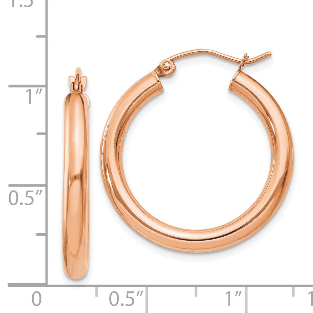 14K Roségold Poliert 3mm Leicht Röhre Creolen