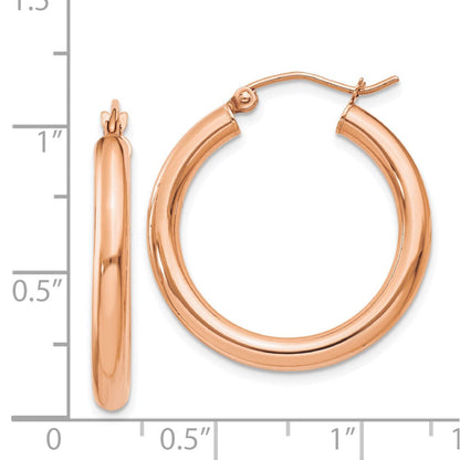 14K Roségold Poliert 3mm Leicht Röhre Creolen