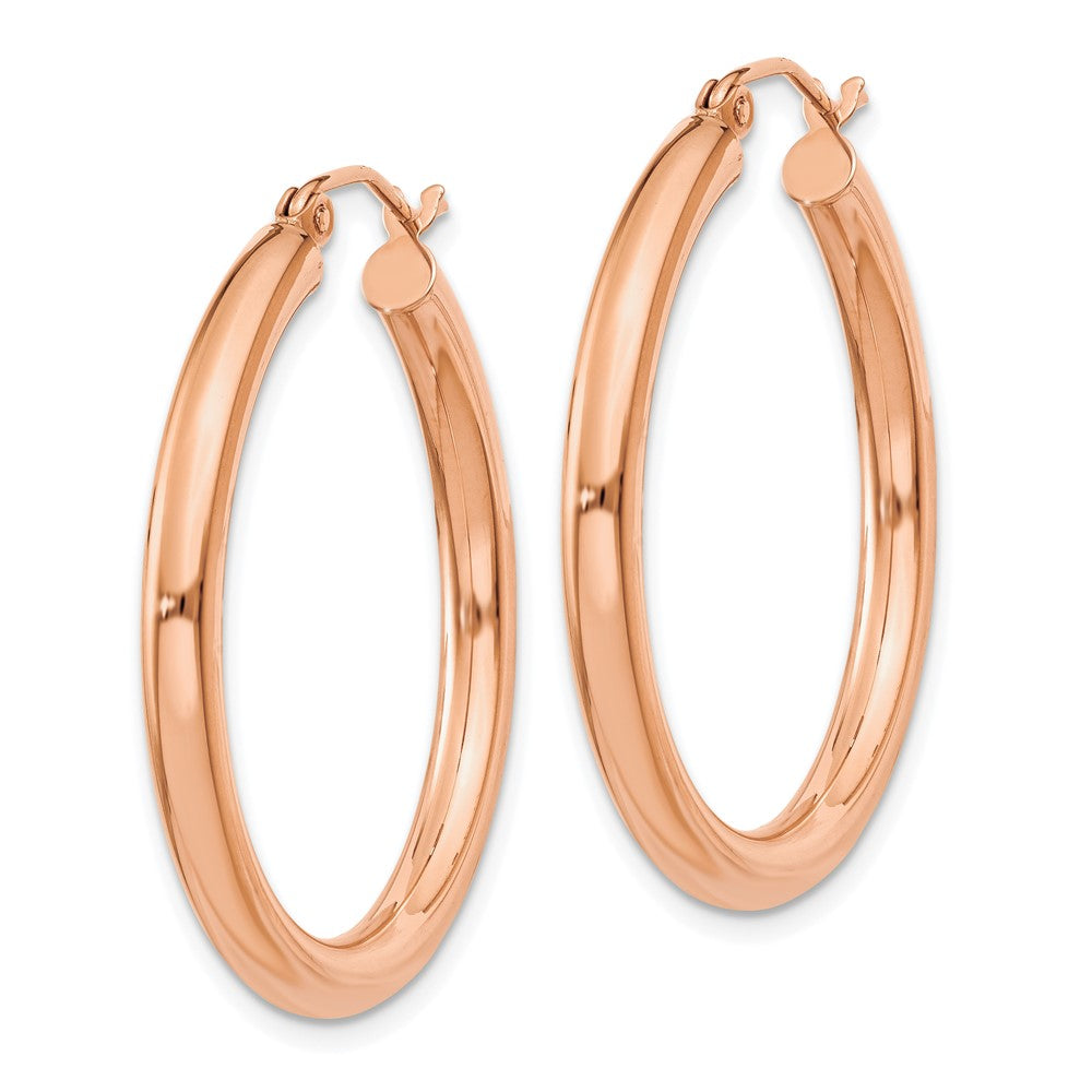 14K Roségold Poliert 3mm Leicht Röhre Creolen