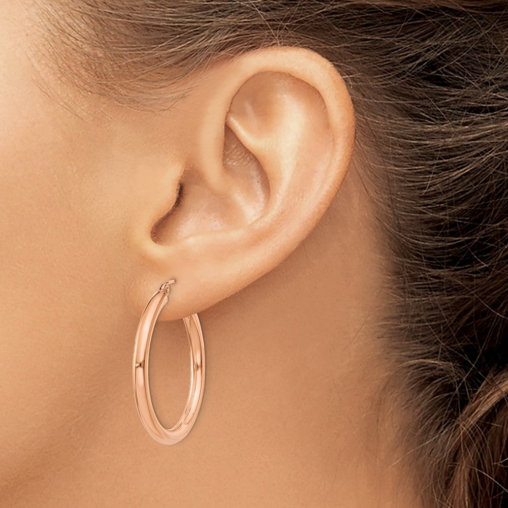 14K Roségold Poliert 3mm Leicht Röhre Creolen