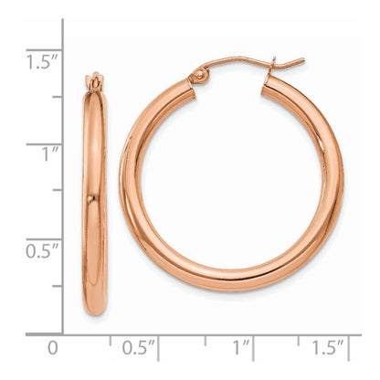 14K Roségold Poliert 3mm Leicht Röhre Creolen