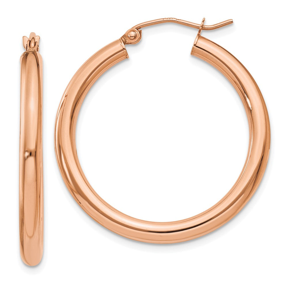 14K Roségold Poliert 3mm Leicht Röhre Creolen