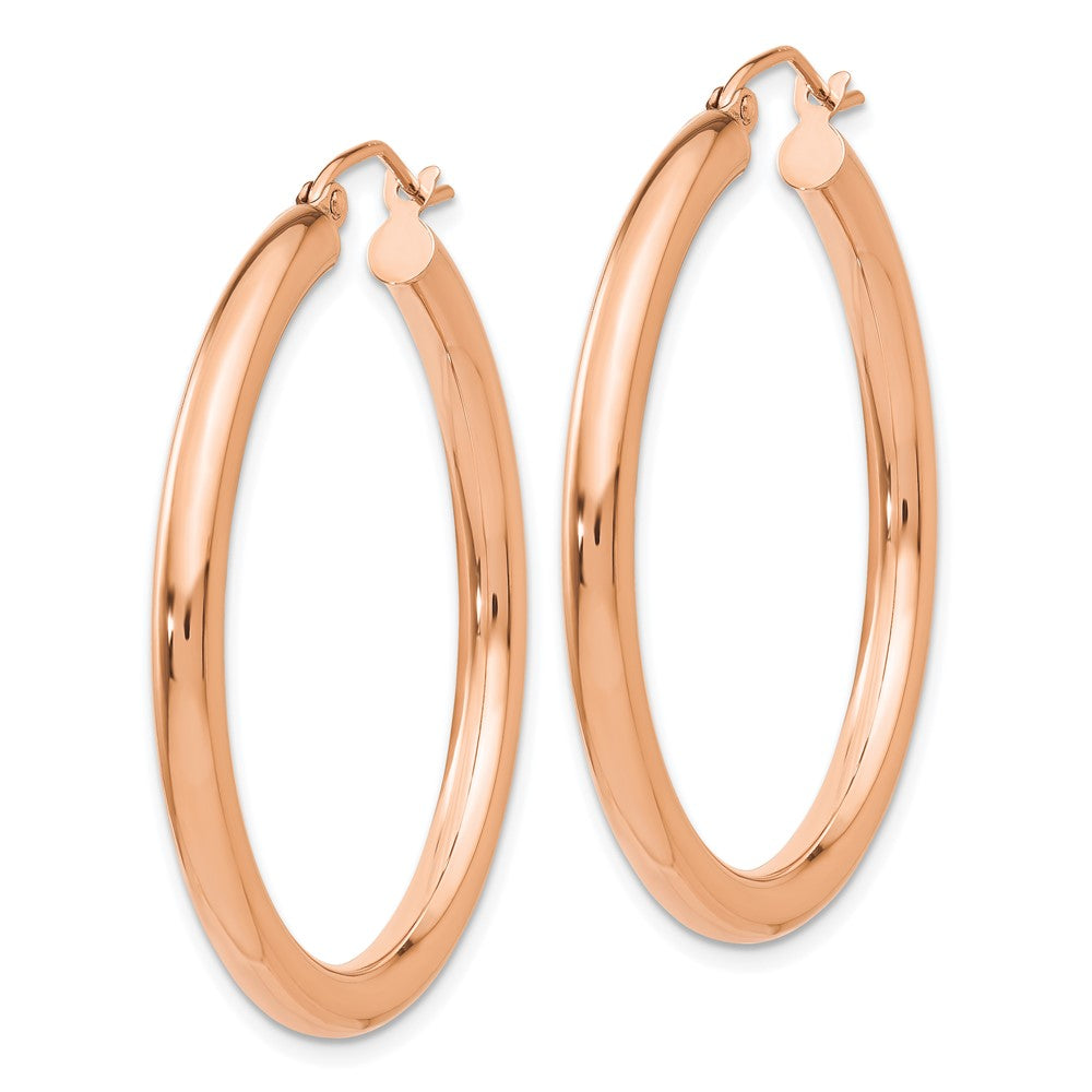 14K Roségold Poliert 3mm Leicht Röhre Creolen