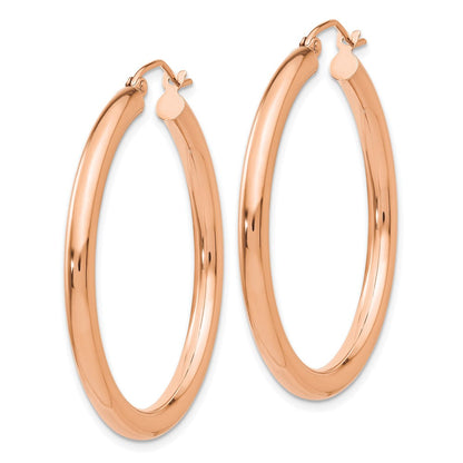 14K Roségold Poliert 3mm Leicht Röhre Creolen