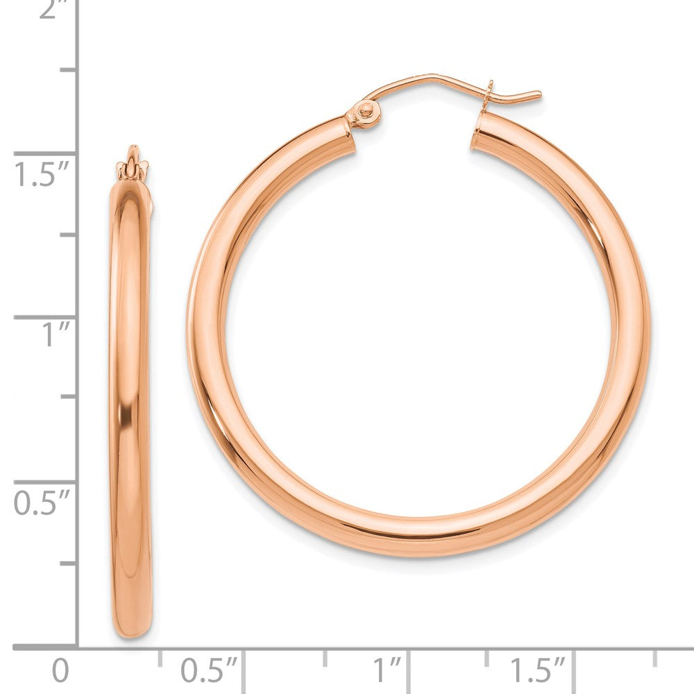 14K Roségold Poliert 3mm Leicht Röhre Creolen