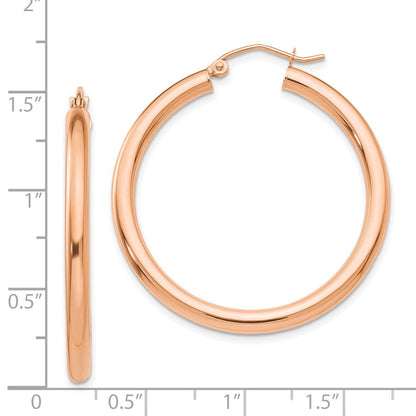 14K Roségold Poliert 3mm Leicht Röhre Creolen