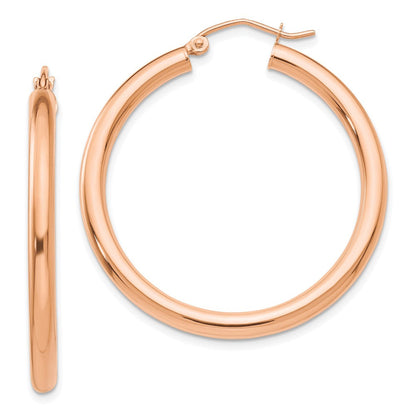 14K Roségold Poliert 3mm Leicht Röhre Creolen