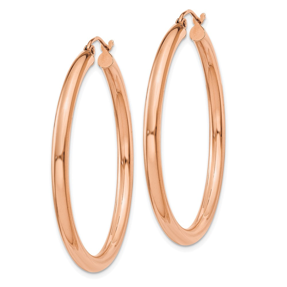 14K Roségold Poliert 3mm Leicht Röhre Creolen