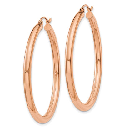 14K Roségold Poliert 3mm Leicht Röhre Creolen