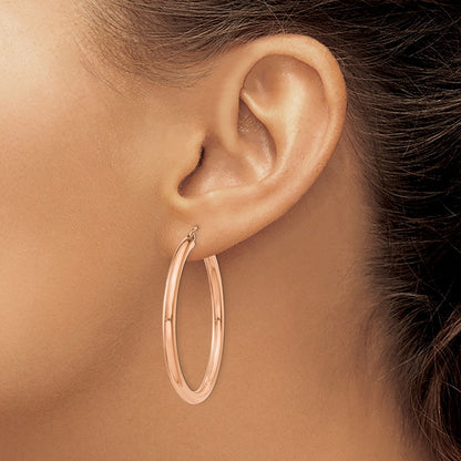 14K Roségold Poliert 3mm Leicht Röhre Creolen