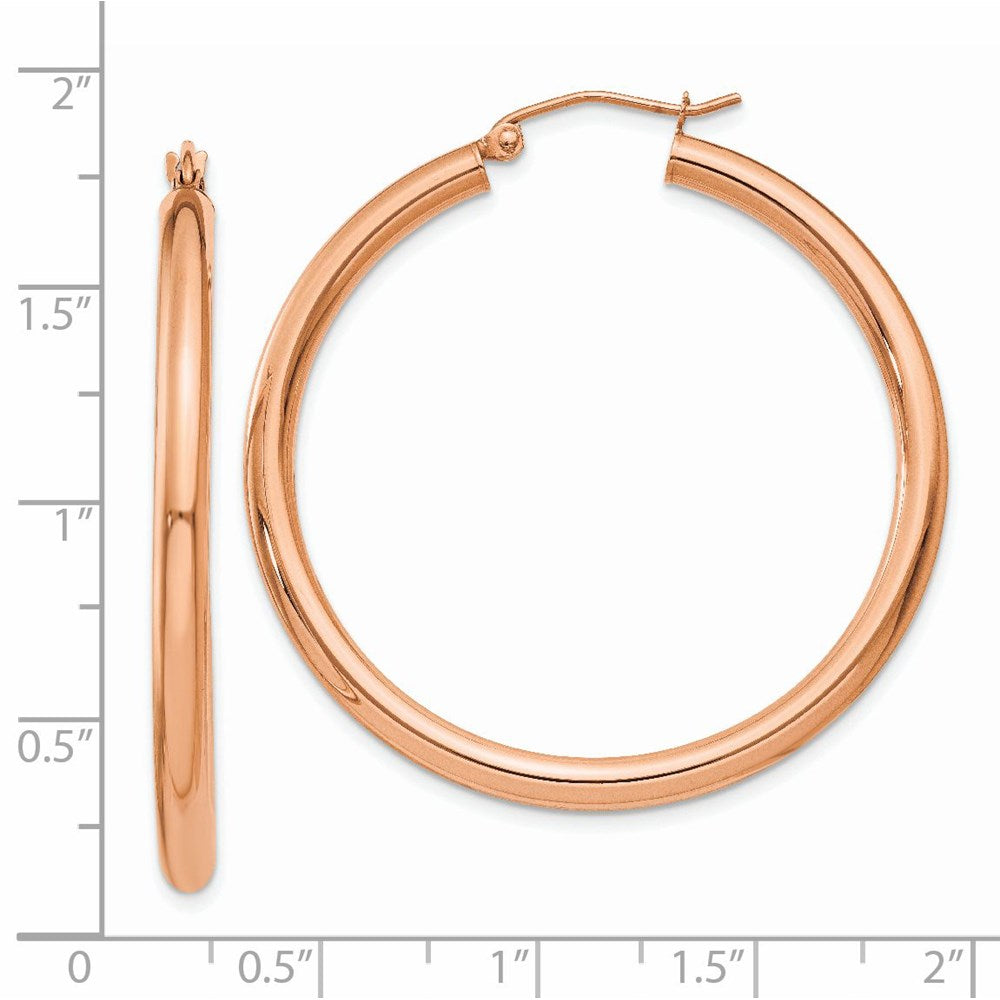 14K Roségold Poliert 3mm Leicht Röhre Creolen