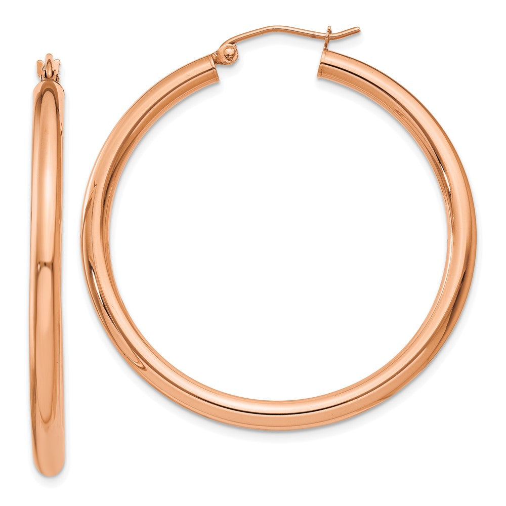 14K Roségold Poliert 3mm Leicht Röhre Creolen