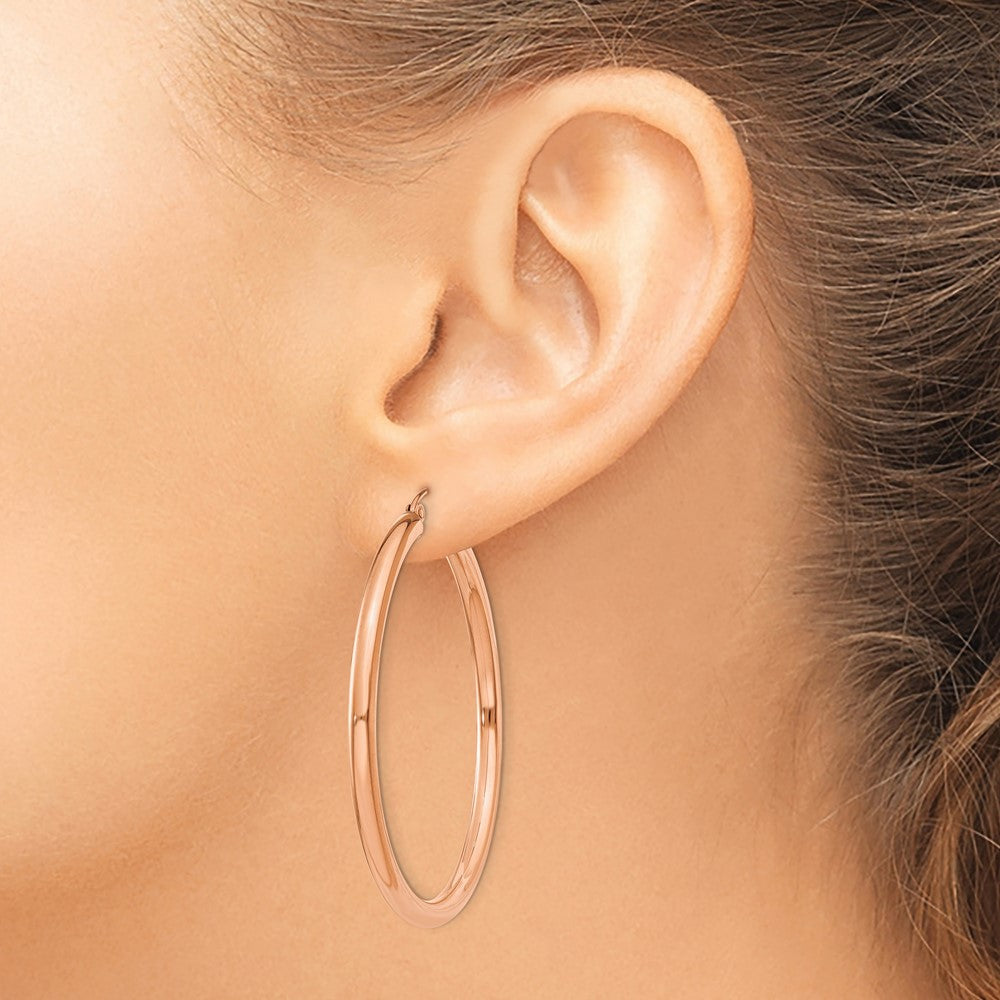 14K Roségold Poliert 3mm Leicht Röhre Creolen