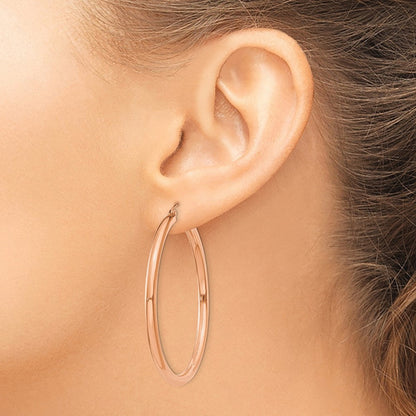 14K Roségold Poliert 3mm Leicht Röhre Creolen