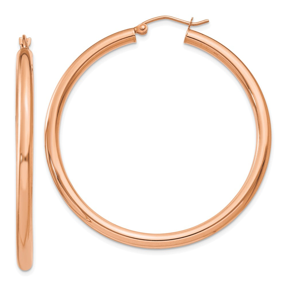 14K Roségold Poliert 3mm Leicht Röhre Creolen