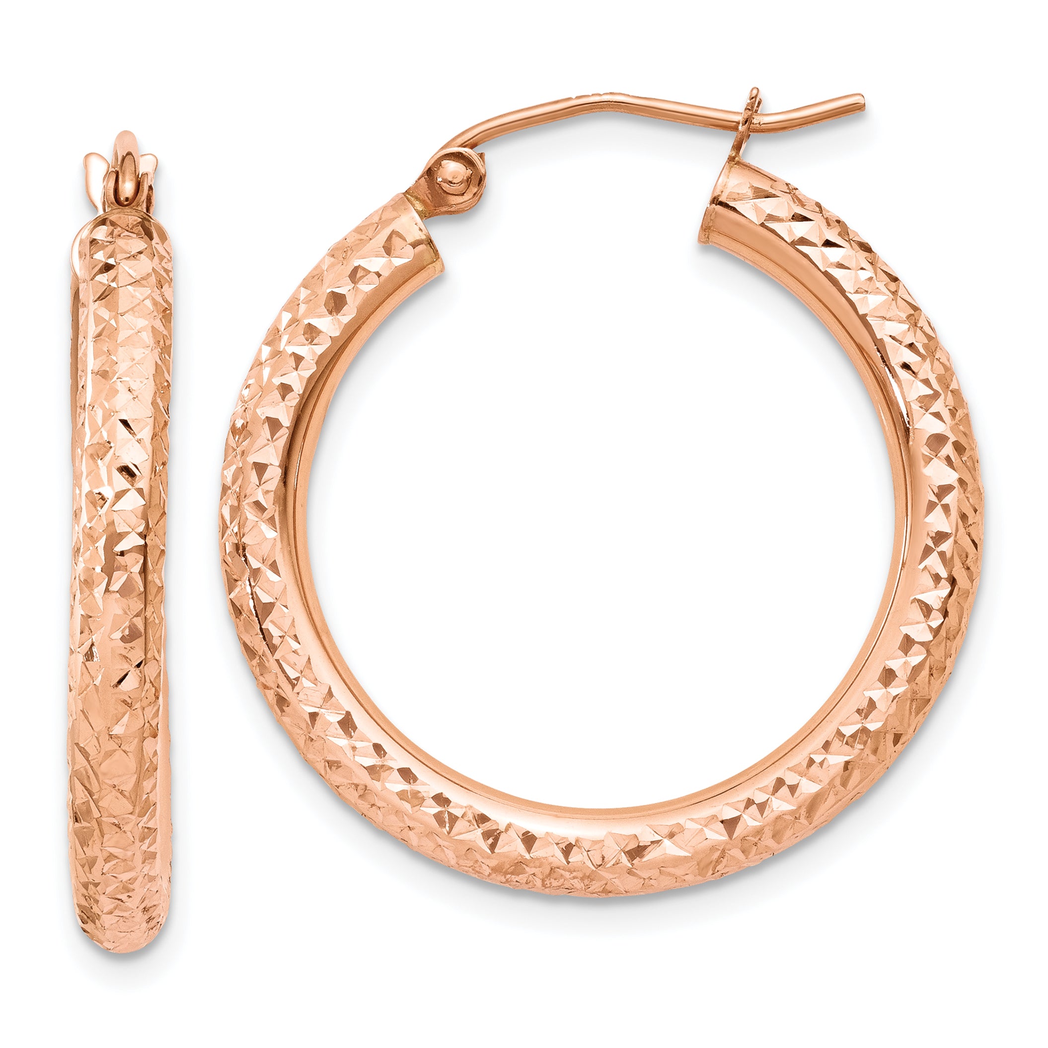 14K Roségold 3mm Diamantiert Creole