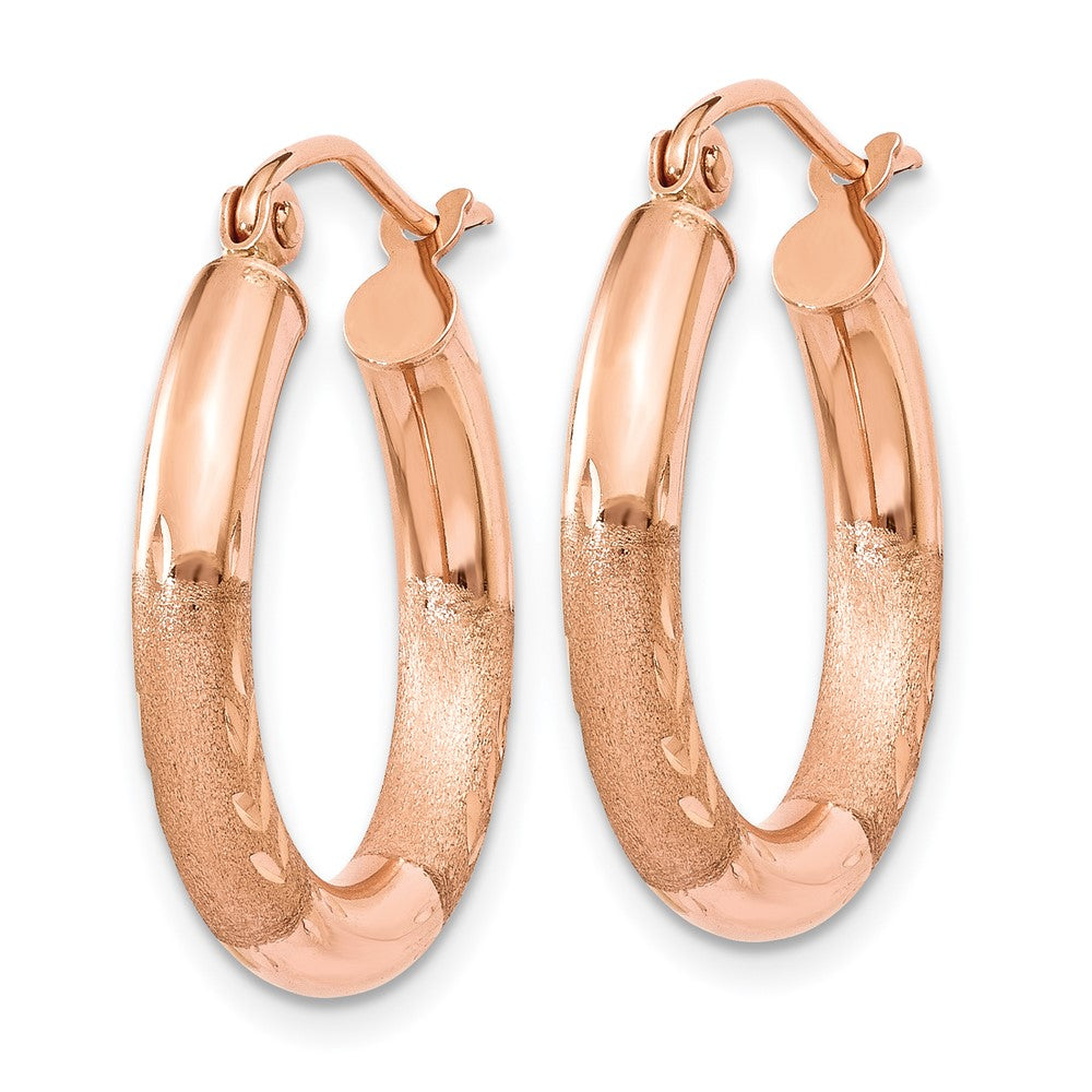 14K Roségold 3mm Satiniert und Diamantiert Creolen