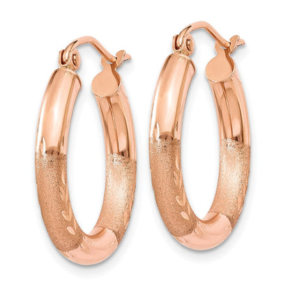 14K Roségold 3mm Satiniert und Diamantiert Creolen