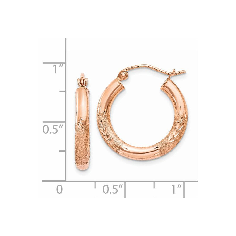 14K Roségold 3mm Satiniert und Diamantiert Creolen