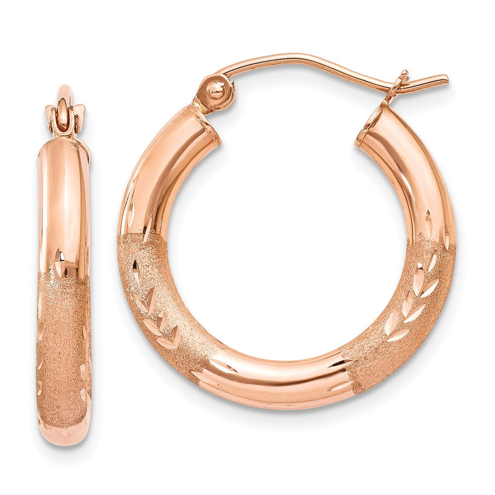 14K Roségold 3mm Satiniert und Diamantiert Creolen
