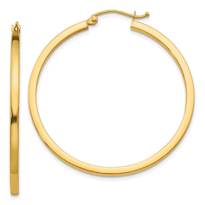 14K Gelbgold 2mm Quadratisch Röhre Creolen