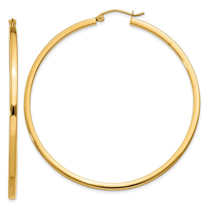 14K Gelbgold 2mm Quadratisch Röhre Creolen
