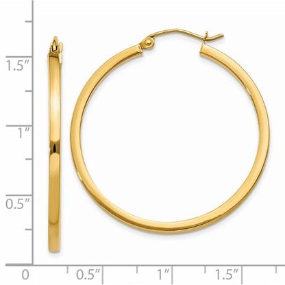 14K Gelbgold 2mm Quadratisch Röhre Creolen