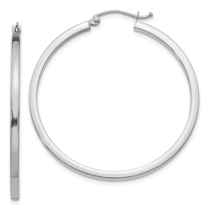 14K Weißgold 2mm Quadratisch Röhre Creolen