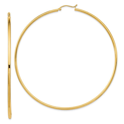 14K Gelbgold Poliert 2x80mm Rund Röhre Creolen