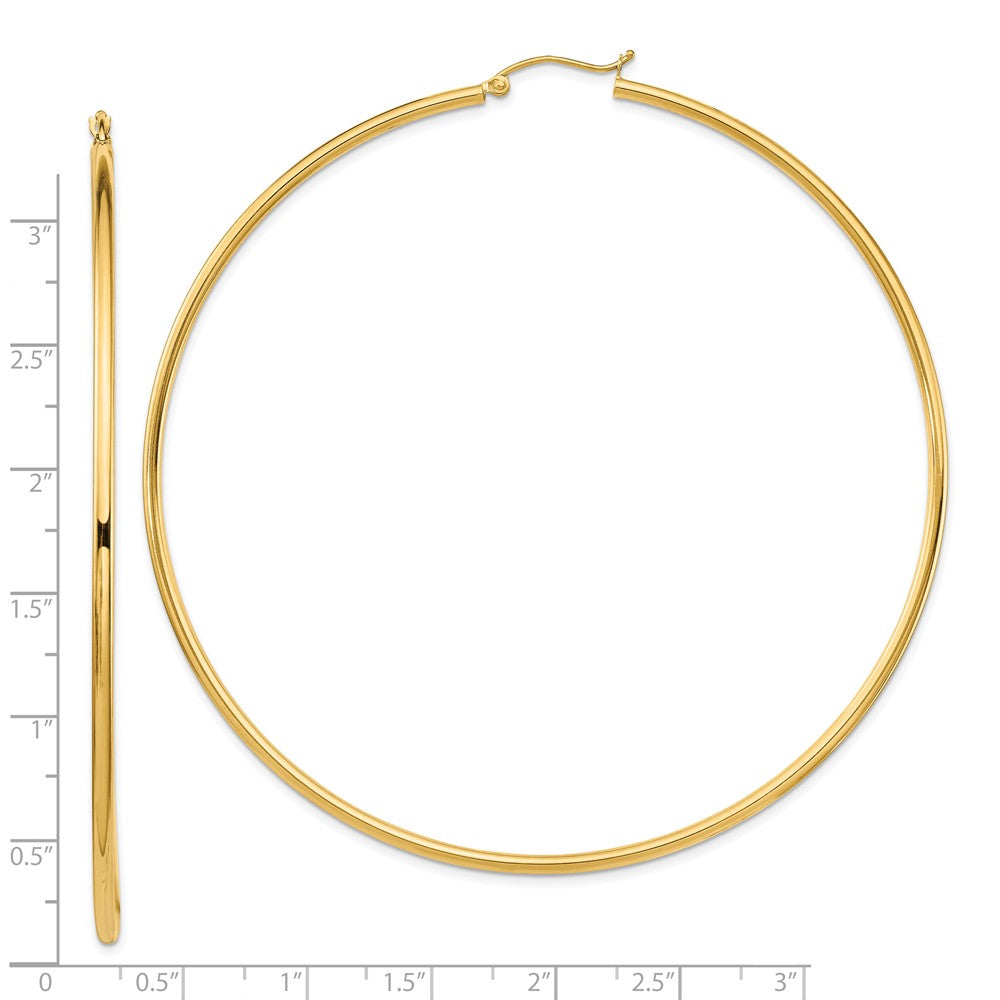14K Gelbgold Poliert 2x80mm Leicht Rund Röhre Creolen