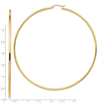 14K Gelbgold Poliert 2x90mm Rund Röhre Creolen
