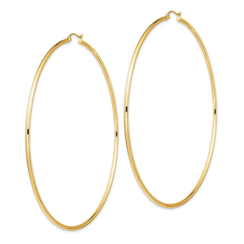 14K Gelbgold Poliert 2x90mm Leicht Rund Röhre Creolen