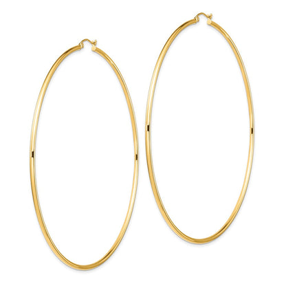 14K Gelbgold Poliert 2x90mm Leicht Rund Röhre Creolen