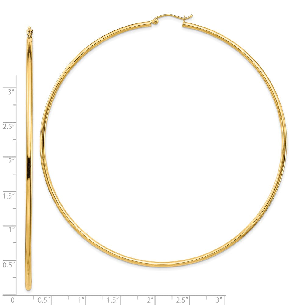 14K Gelbgold Poliert 2x90mm Leicht Rund Röhre Creolen