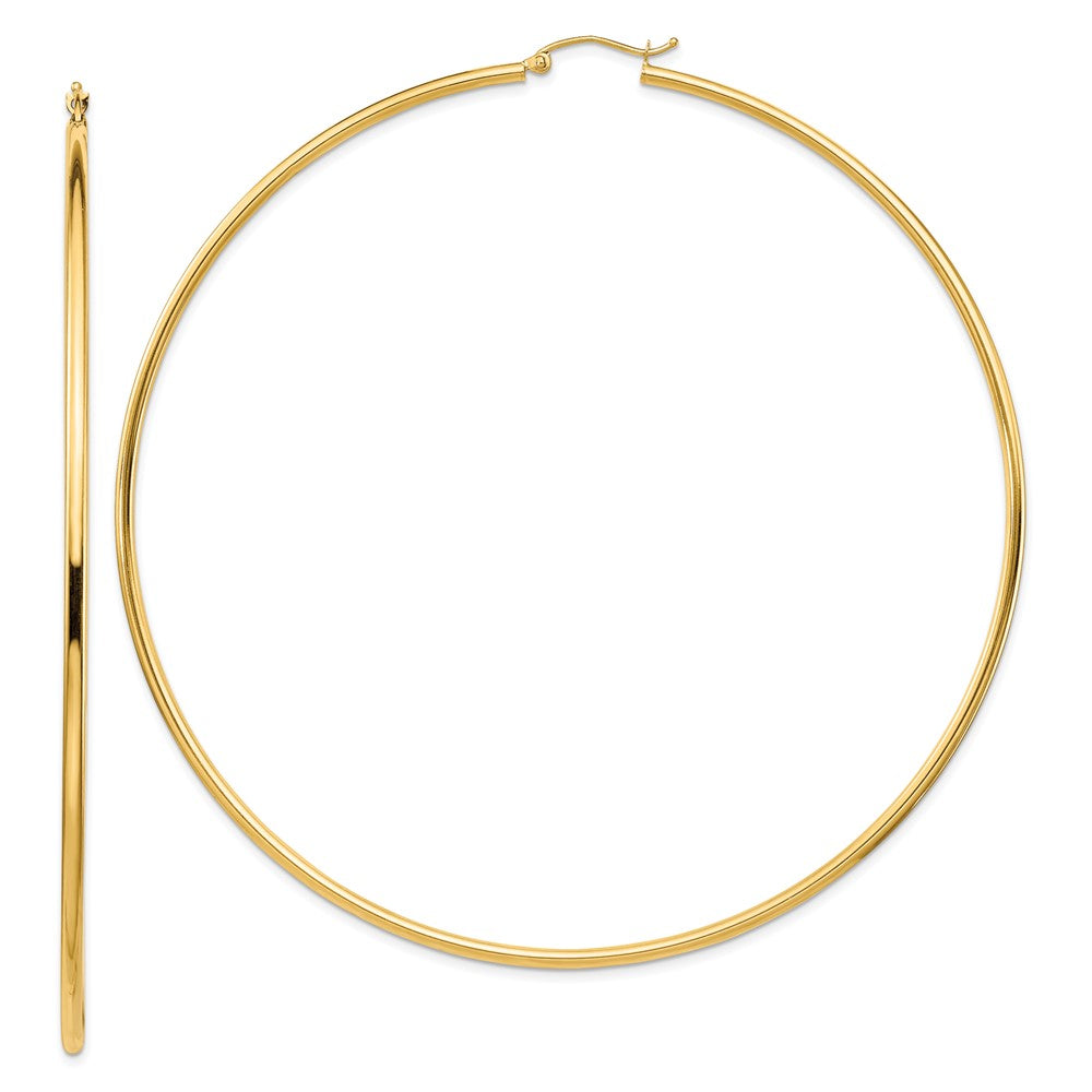 14K Gelbgold Poliert 2x90mm Leicht Rund Röhre Creolen