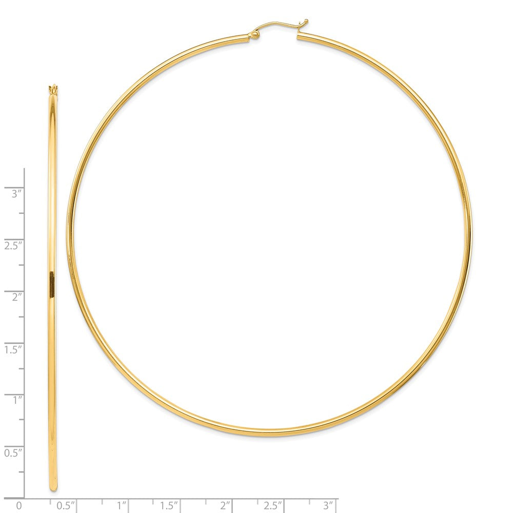 14K Gelbgold Poliert 2x100mm Rund Röhre Creolen